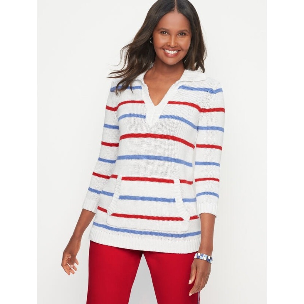 Talbots Johnny Collar Stripe Size 0-2P 3/4 Sleeves Patriotic Beach Boat‎ (N562)